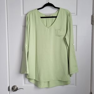 Soft Surroundings  V-Neck Green 100% Tencel Tunic w/Tab Sleeve.
